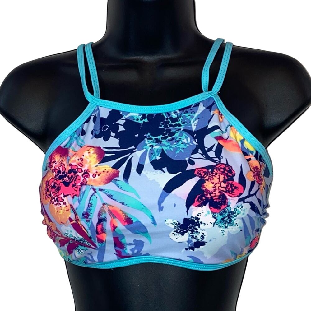 Tinibikini Tropical Floral Sport Bikini Top Medium Adjustable Back Beach Swim